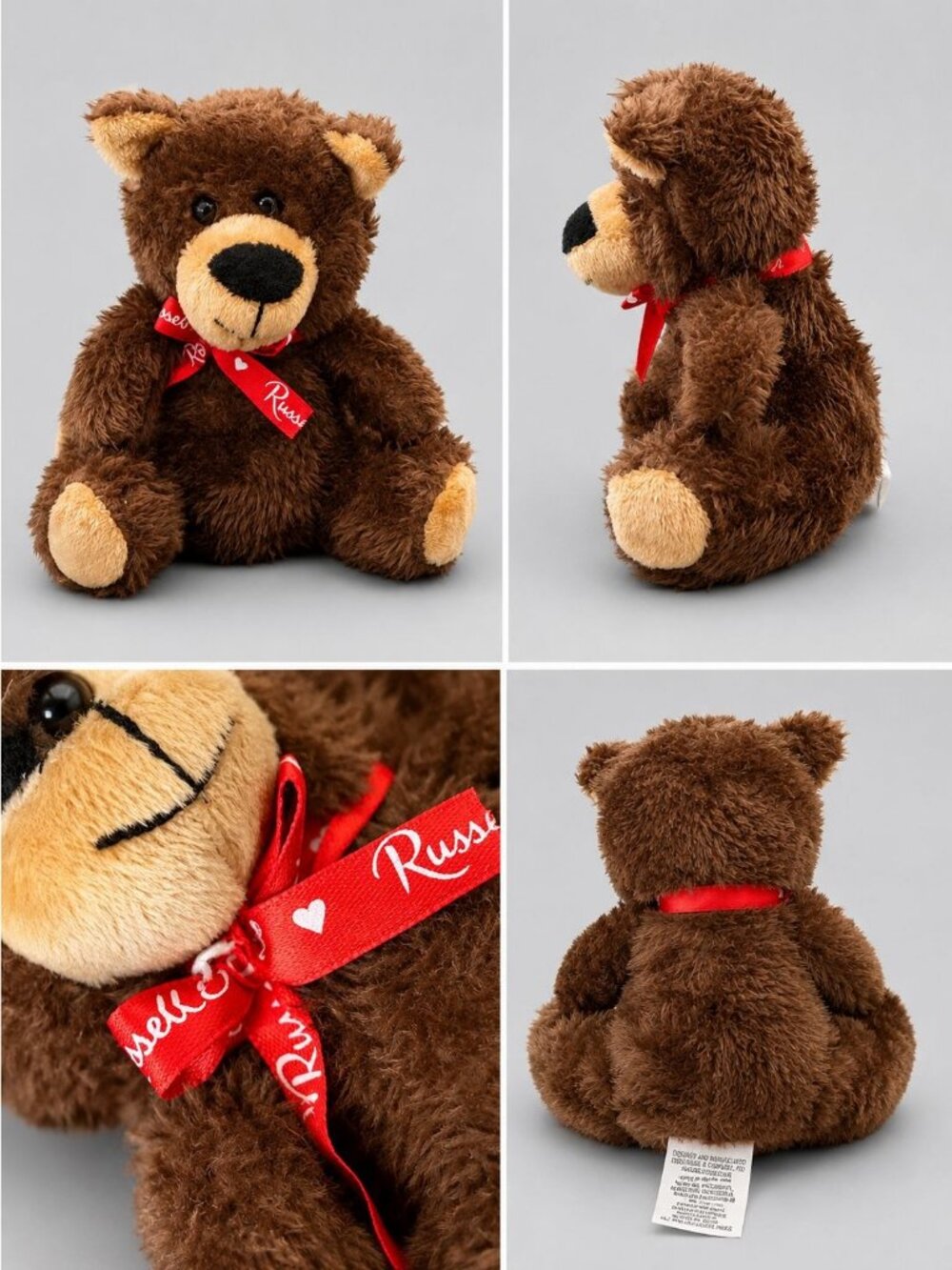 Russell Stover Teddy Bear Plush 5" Brown Red Heart Ribbon Valentine Stuffed Toy